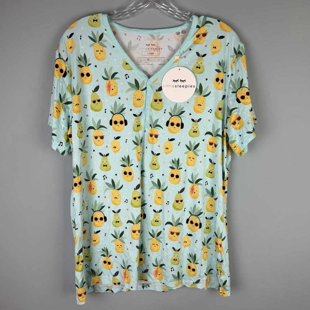NWT Little Sleepies Pineapple Jams Short Sleeve Bamboo Viscose Pajama Top Large